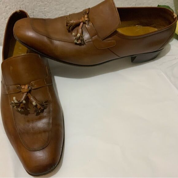 Bally Switzerland Men\'s Brown tan Leather Loafer Dress Shoes Tassel 10.5 N main image 9